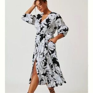 Anthropologie Black and White Floral Maxi Dress